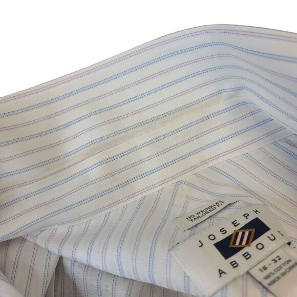 Joseph Abboud Mens 16-32 Tailored Fit Cotton White Striped White Dress Shirt - Picture 16 of 16
